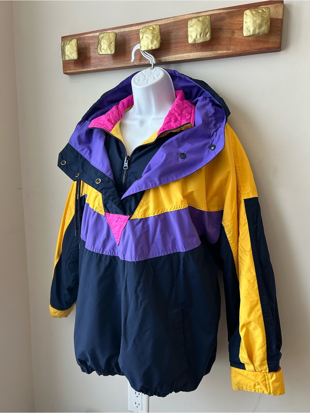 Vintage 90s Neon Colorblock Ski Jacket Retro Apres Ski Anorak Oversized - Picture 4 of 14